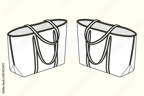 Dual-Strap Oversized Canvas Tote Bag Technical Flat Sketch Mockup Template
