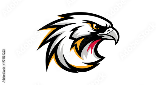 Eagle head logo with sharp beak.