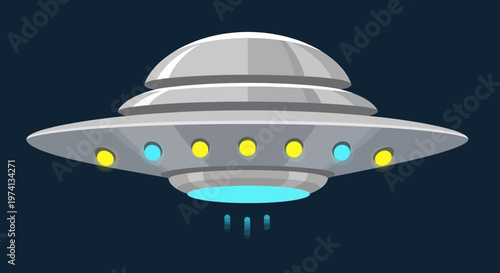 Flying saucer with glowing lights.