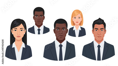Diverse Professional Business Team Avatars: Men and Women in Suits, Corporate Staff, Employee Icons, Global Workforce Representation