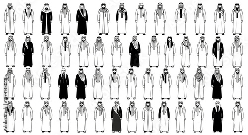 Diverse Group of Traditional Arab Men in Various Attires.