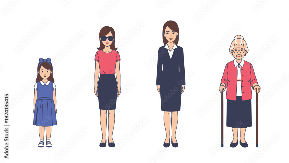 Obraz premium Generations of Women: Life Stages from Childhood to Seniority