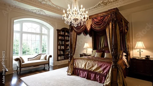 Luxurious four-poster bed in opulent traditional bedroom