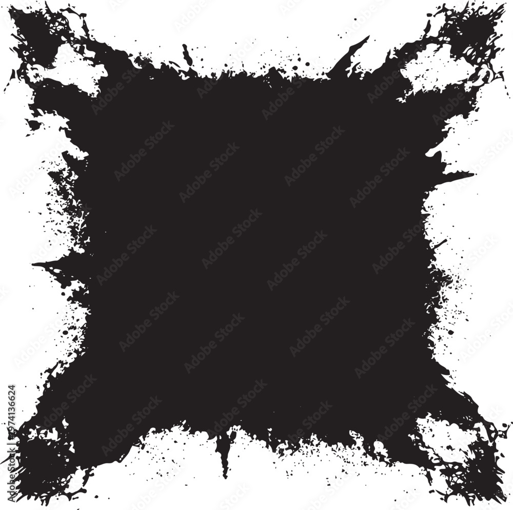 Fototapeta premium Black ink splatter frame on white background