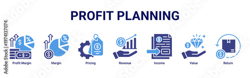 Profit Planning web banner icon vector illustration with icons of Profit Margin,Margin,Pricing,Revenue,Income,Value and Return