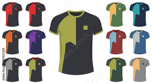 T-shirt designs, colorful shirts, fashion templates, apparel collection, clothing styles