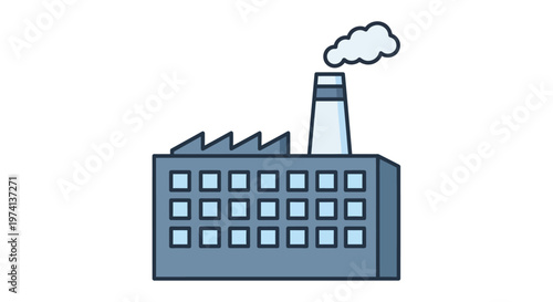 Industrial factory building with smokestack.