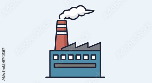 Industrial factory building with smokestack.