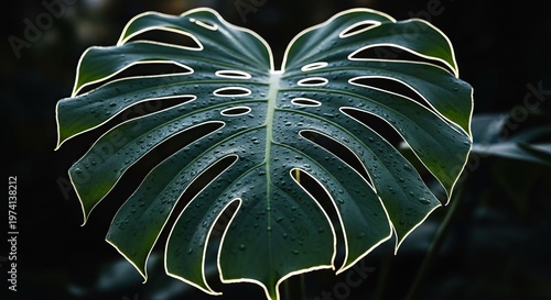 Monstera Leaf - A Detailed Close-Up in Dark Green.