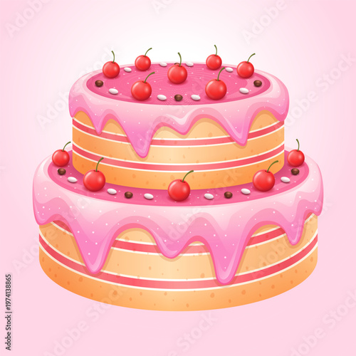 illustration of a birthday cake with cherry and raisin topping