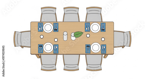 Overhead View of a Dining Table Set for Six Guests.