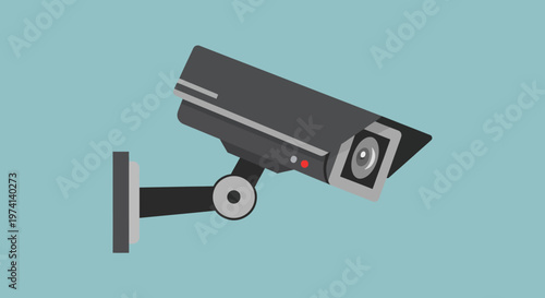 Security camera on a wall mount.