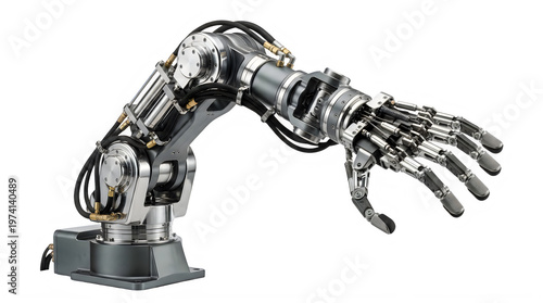 Robotic arm with mechanical hand and wires on white background  industrial automation technology transparent background
