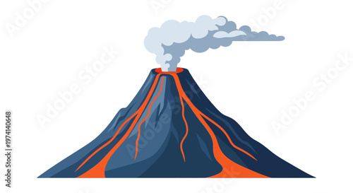 Volcano erupting with lava flows.