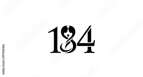 Elegant black and white number 184 design with artistic flair and style.