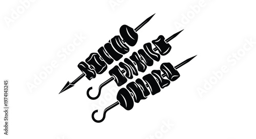 Appetizing graphic design of shish kebabs, perfectly skewered, ideal for a barbecue or restaurant menu.