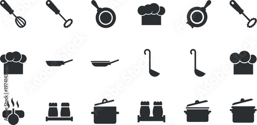 A collection of kitchen utensils and cooking icons