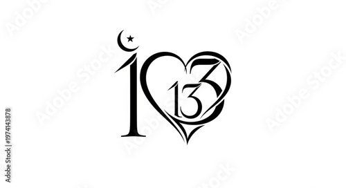 Elegant Black and White Design - I Love 13 Symbol.
