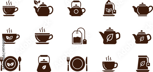 A collection of brown tea and coffee icons