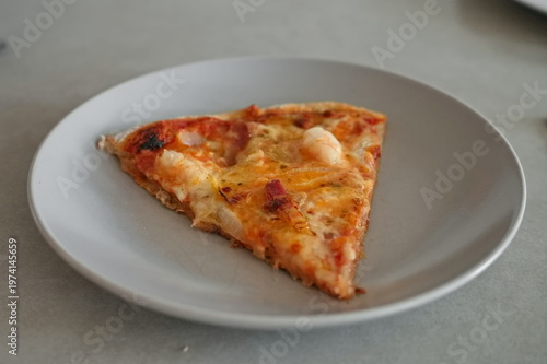 Slice of homemade pizza on the plate