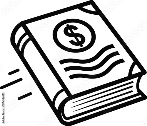 Book with dollar symbol on cover flying through air as financial success and profit growth metaphor.