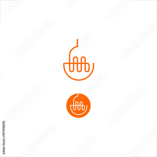 A clean minimalist line art logo combining fork, bowl, and noodle elements, designed for Asian and Western food restaurant branding, suitable for menus, signage, and digital identity