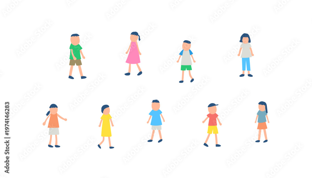 Fototapeta premium 夏を過ごす子どもたちのイラストセット