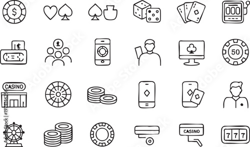 Poker and Casino Line Icons Collection for UI and Web Design
