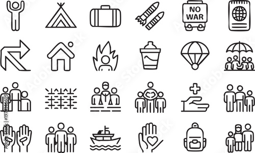 Refugee and Humanitarian Crisis Outline Icons for NGOs and Campaigns