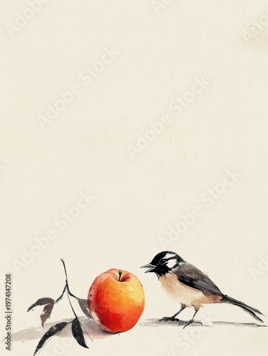 A bird and an apple
