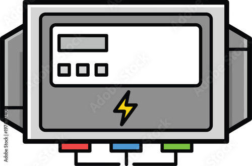 Electric meter icon measuring electricity consumption and power usage device display.