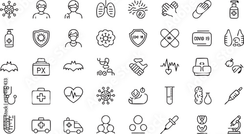 Covid and Healthcare Outline Icons for Pandemic and Protection