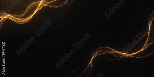 Abstract golden energy trails on dark background with science fiction abstract particles background illustration gradient ethereal technology computer generated isolated energetic