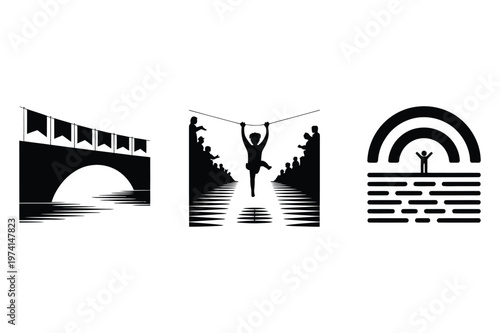 Abstract lifestyle concept silhouette vector icons with silhouette, tightrope