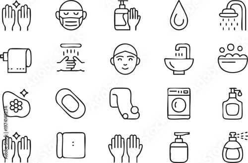 Cleaning and Hygiene Icons Collection for Bathroom and Personal Care