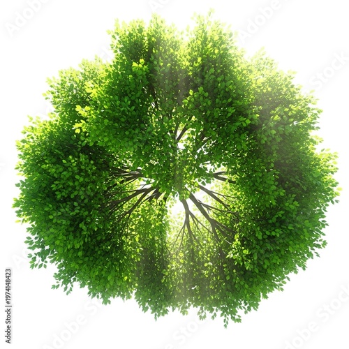 Aerial View of a Lush Green Tree Canopy with Sunlight.