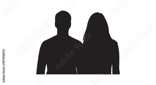 A silhouette of two people standing together against a plain background