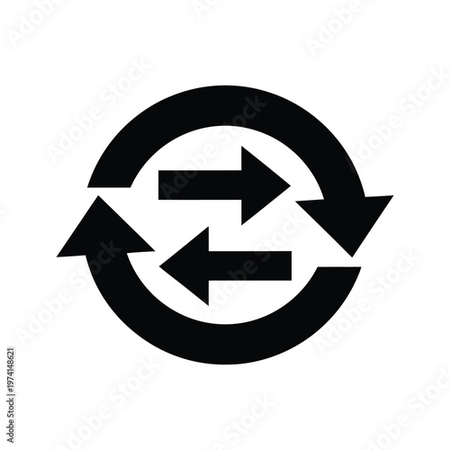 Circular traffic sign indicating mandatory roundabout driving with directional arrows inside a black border