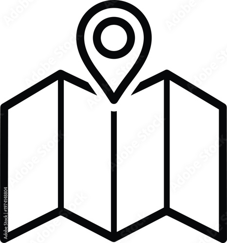 Map location pin point marker folded map navigation travel destination symbol search route planning icon.