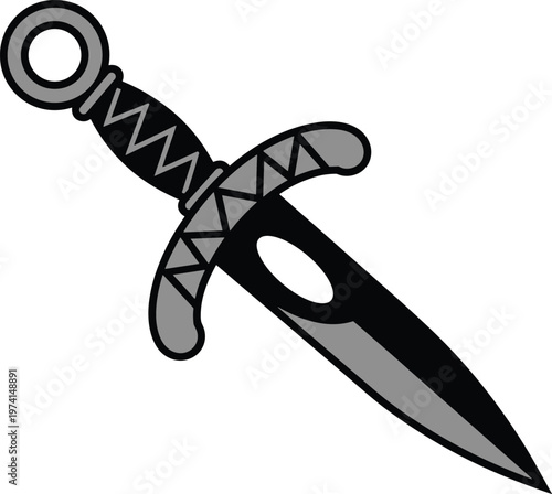 Medieval dagger knife vector illustration antique short sword weapon steel blade historical equipment.
