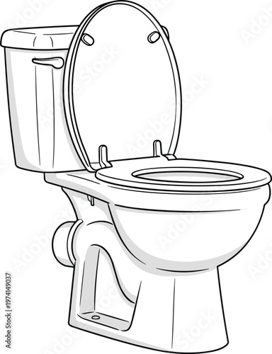 Modern ceramic toilet bowl outline illustration for bathroom plumbing and domestic sanitary furniture.