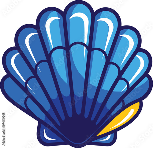Blue Scallop Shell with Yellow Interior Isolated on White