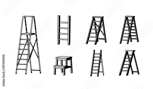 SEO-Friendly Title:
Minimal step ladder outline icons for home, DIY, and web apps