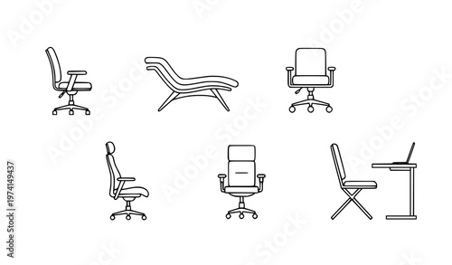 SEO-Friendly Title:
Minimal modern desk chair outline icons for web and office apps