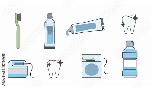 Tooth cleaning oral care icon set dental hygiene vector