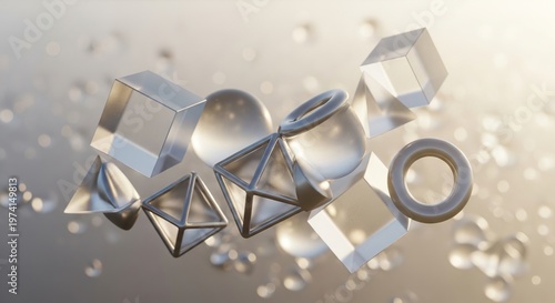 Geometric shapes floating in a bright, abstract composition.