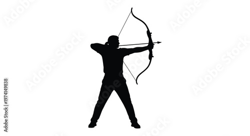 Archer drawing a bow focused stance captured in a striking silhouette
