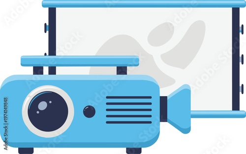 Projector and screen displaying abstract image light beam technology for presentation.