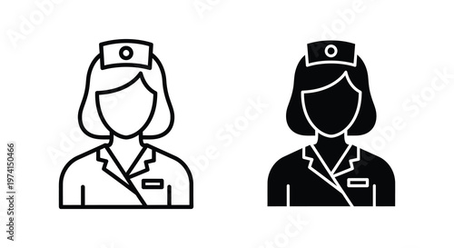 Two depictions of a female nurse one lined and one solid silhouette