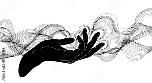Black silhouette of a human hand releasing smoke.